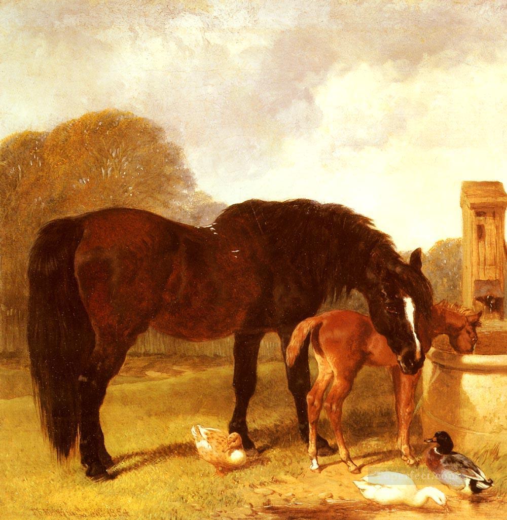 Pferd und Fohlen Bewässerung Bei A Trough Herring Snr John Frederick Ölgemälde